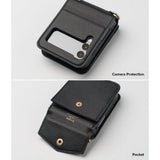 Кожен Калъф с Джоб за Samsung Z Flip 3, Ringke Folio Signature Case, Черен (3)