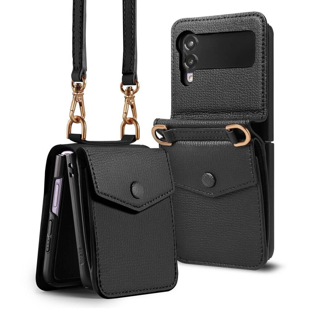 Кожен Калъф с Джоб за Samsung Z Flip 3, Ringke Folio Signature Case, Черен