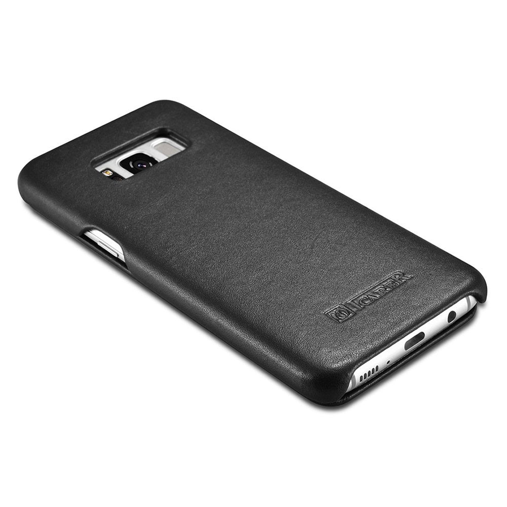 Калъф от Естествена Кожа за Samsung S8, iCarer Leather Book Case, Черен (4)
