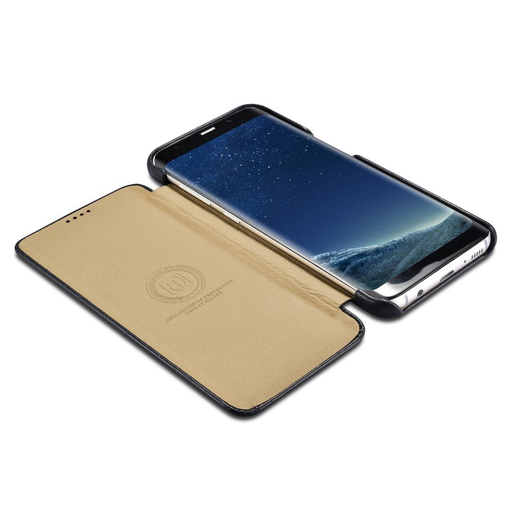 Калъф от Естествена Кожа за Samsung S8, iCarer Leather Book Case, Черен (6)