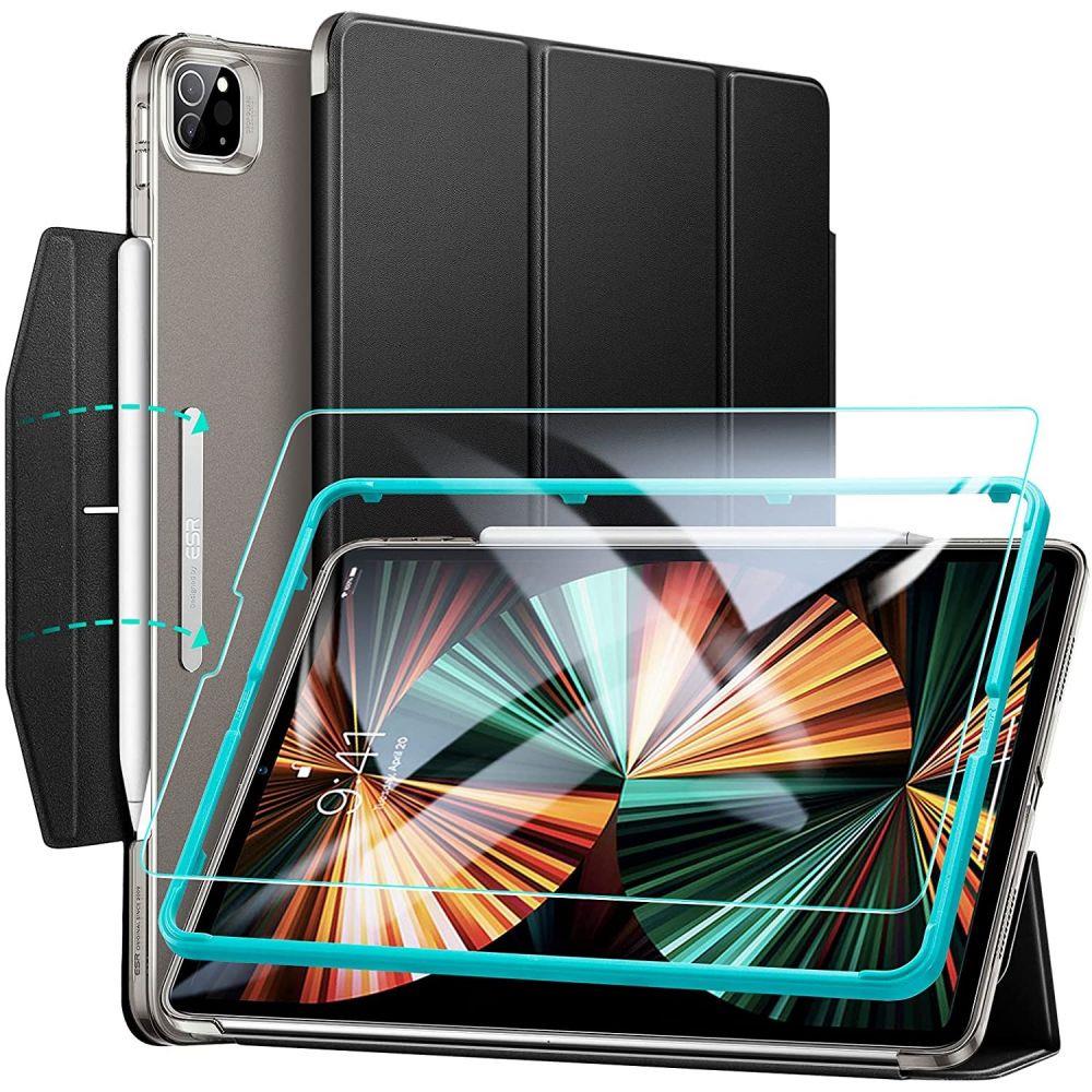 Калъф с Протектор за iPad Pro 12.9" 2022-2018, ESR TriFold Case&Glass, Черен
