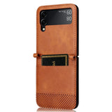 Кожен Калъф с Джоб за Samsung Z Flip 3, Slot Leather Case, Кафяв