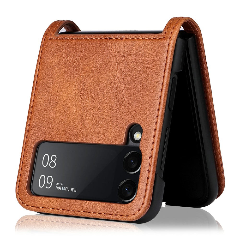 Кожен Калъф с Джоб за Samsung Z Flip 3, Slot Leather Case, Кафяв (4)