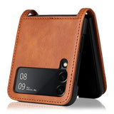 Кожен Калъф с Джоб за Samsung Z Flip 3, Slot Leather Case, Кафяв (4)
