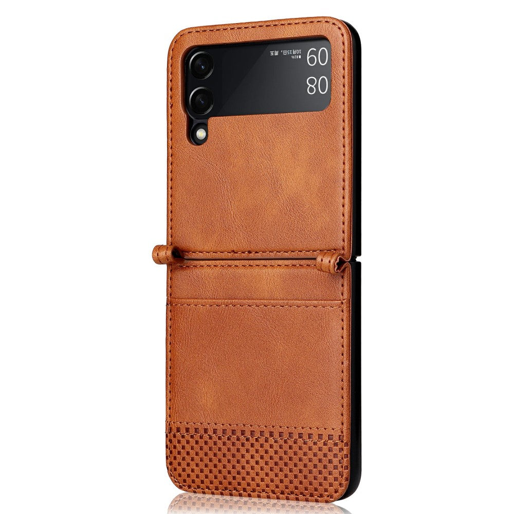 Кожен Калъф с Джоб за Samsung Z Flip 3, Slot Leather Case, Кафяв (2)
