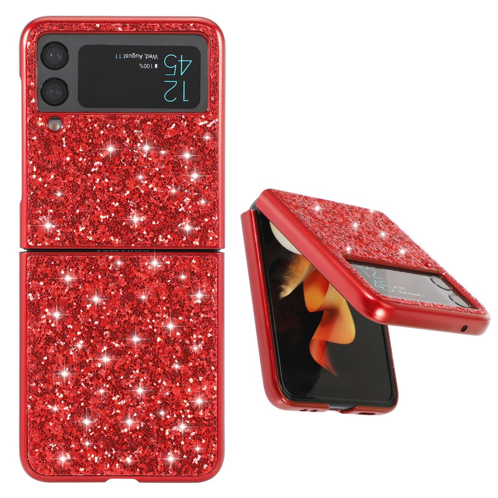 Калъф с Блестяща Декорация за Samsung Z Flip 3, Glitter Case, Червен (2)