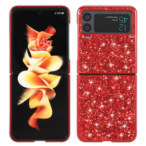 Калъф с Блестяща Декорация за Samsung Z Flip 3, Glitter Case, Червен