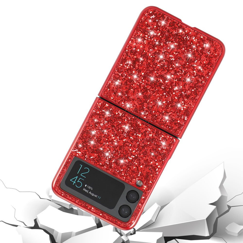 Калъф с Блестяща Декорация за Samsung Z Flip 3, Glitter Case, Червен (5)