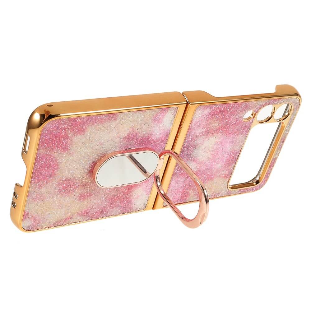 Блестящ Калъф с Пръстен за Samsung Z Flip 3, Glitter Marble Case, Розов (3)