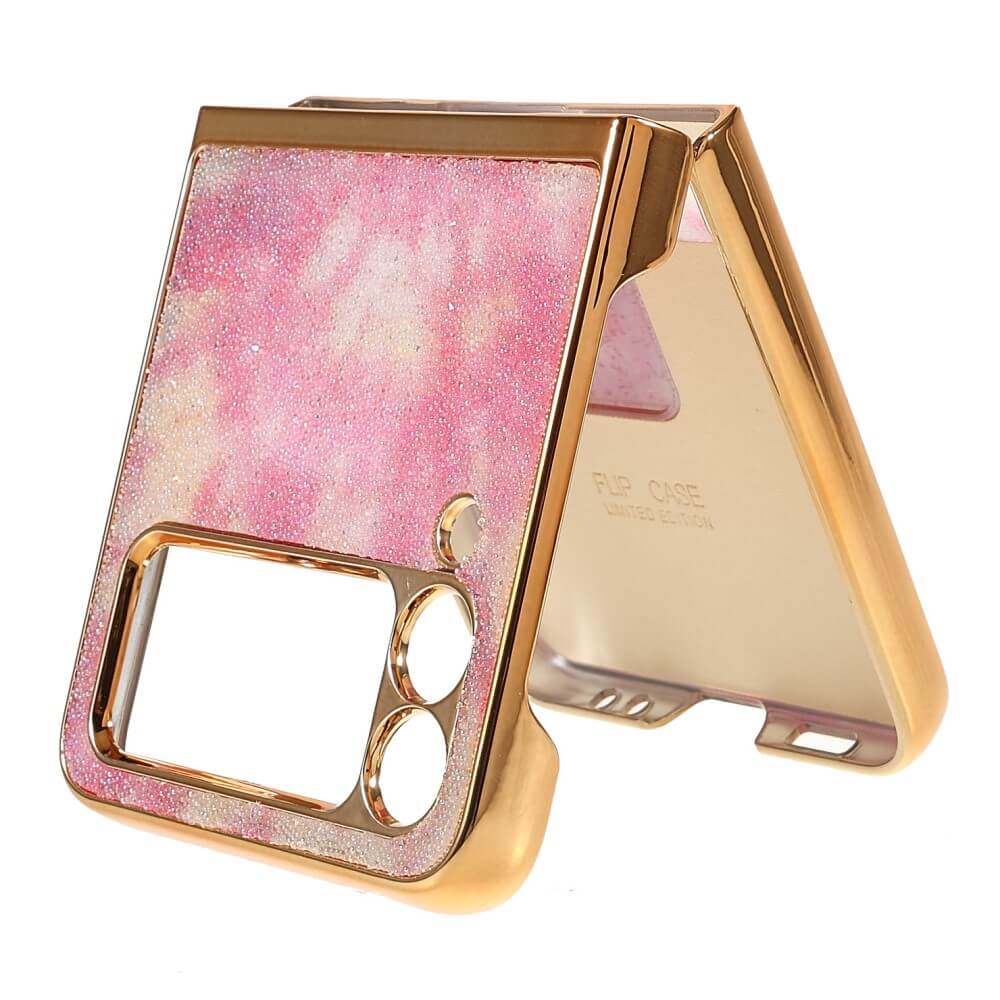 Блестящ Калъф с Пръстен за Samsung Z Flip 3, Glitter Marble Case, Розов (5)