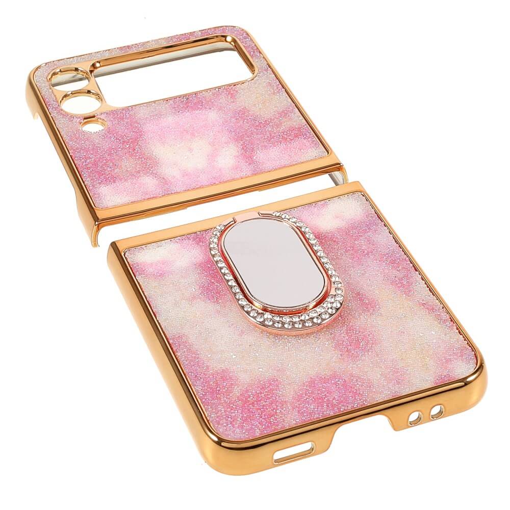 Блестящ Калъф с Пръстен за Samsung Z Flip 3, Glitter Marble Case, Розов (4)