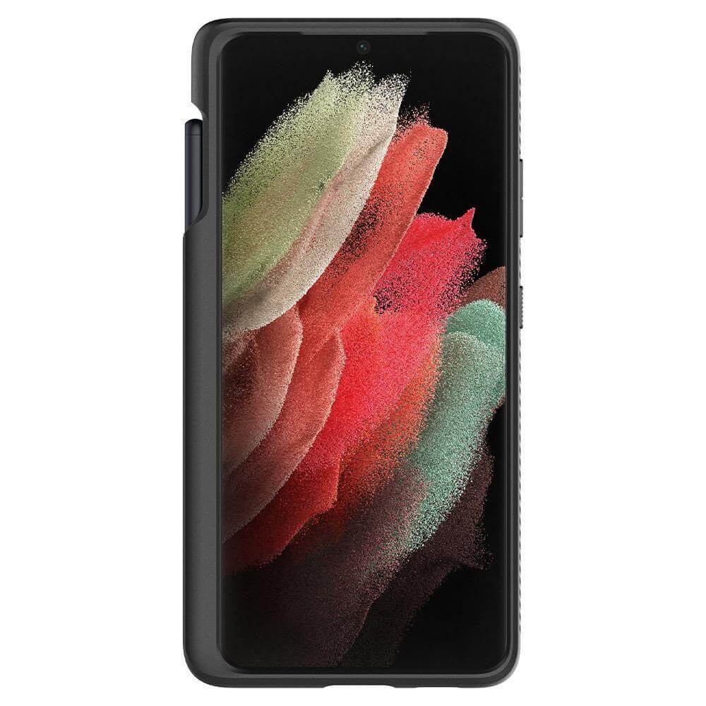Калъф с Поставка за Писалка за Samsung S21 Ultra, Spigen Liquid Air S-Pen Case, Черен (7)