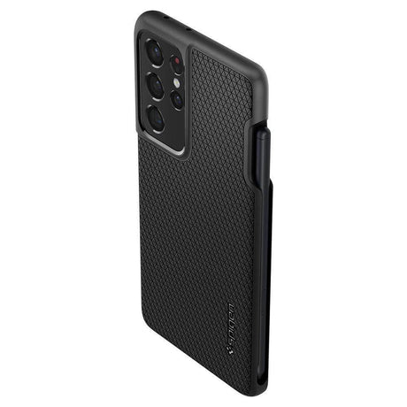 Калъф с Поставка за Писалка за Samsung S21 Ultra, Spigen Liquid Air S-Pen Case, Черен (4)