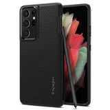 Калъф с Поставка за Писалка за Samsung S21 Ultra, Spigen Liquid Air S-Pen Case, Черен