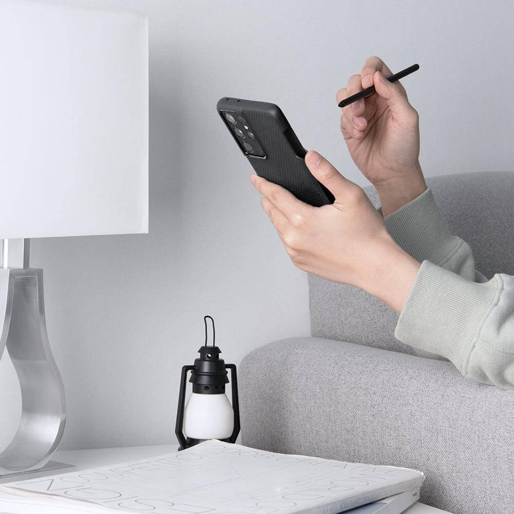 Калъф с Поставка за Писалка за Samsung S21 Ultra, Spigen Liquid Air S-Pen Case, Черен (6)