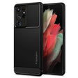 Противоударен Силиконов Калъф за Samsung S21 Ultra, Spigen Rugged Armor Case, Черен