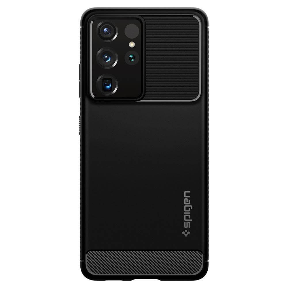 Противоударен Силиконов Калъф за Samsung S21 Ultra, Spigen Rugged Armor Case, Черен (2)