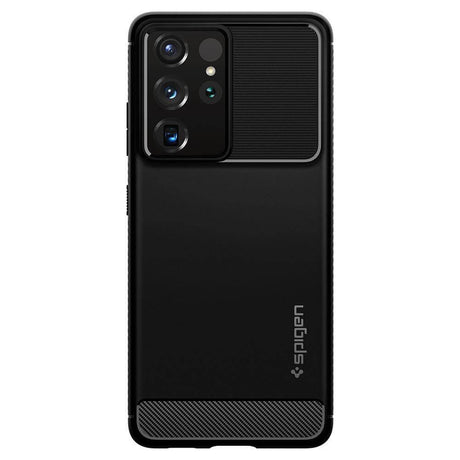 Противоударен Силиконов Калъф за Samsung S21 Ultra, Spigen Rugged Armor Case, Черен (2)