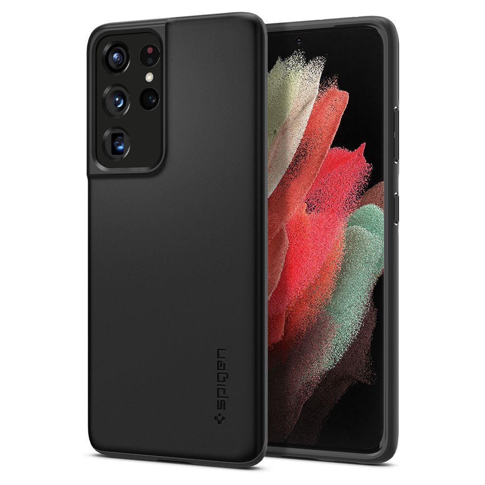 Противоударен Калъф за Samsung S21 Ultra, Spigen Thin Fit Case, Черен