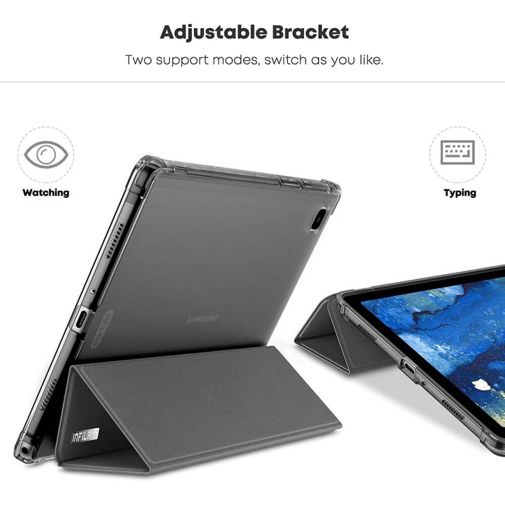 Кожен Калъф за Samsung Tab A7 10.4", Infiland Smart Case, Черен (2)